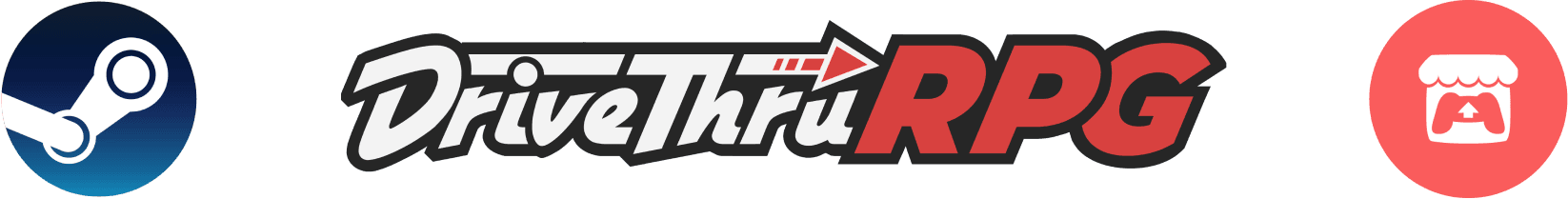 Steam, DriveThruRPG, and itch.io storefront logos